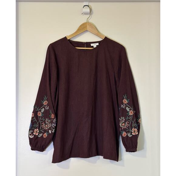 J.Jill Tops - J. Jill Women’s Beaded Embroidered Floral Shirt M Purple Cottagecore Boho Hippie